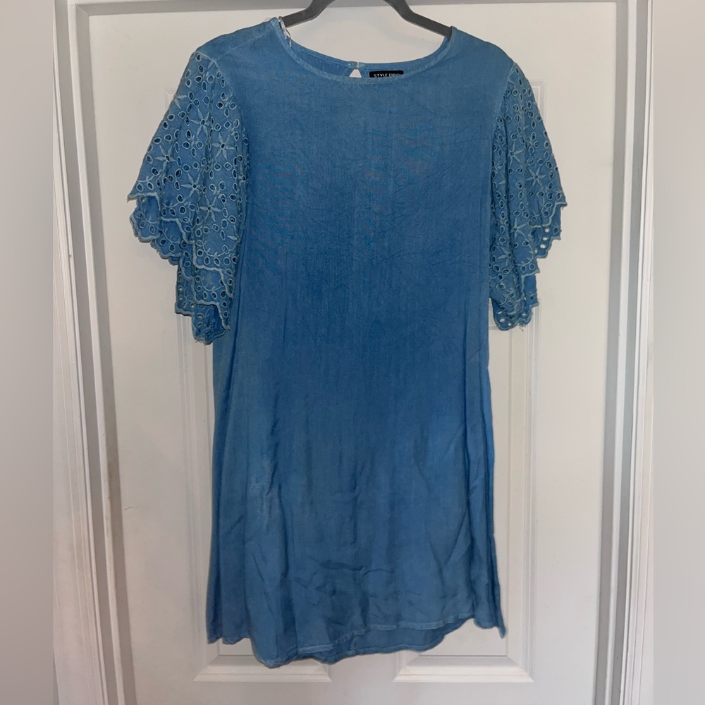 Style Envy denim colored dress with designed sleeves